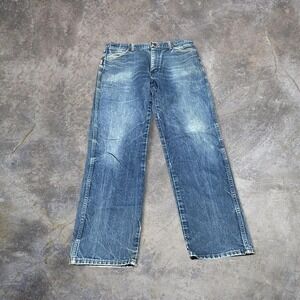 Men's Wrangler 13MWZ Size 34x33 Cowboy Cut Rigid Blue Jeans Straight Leg